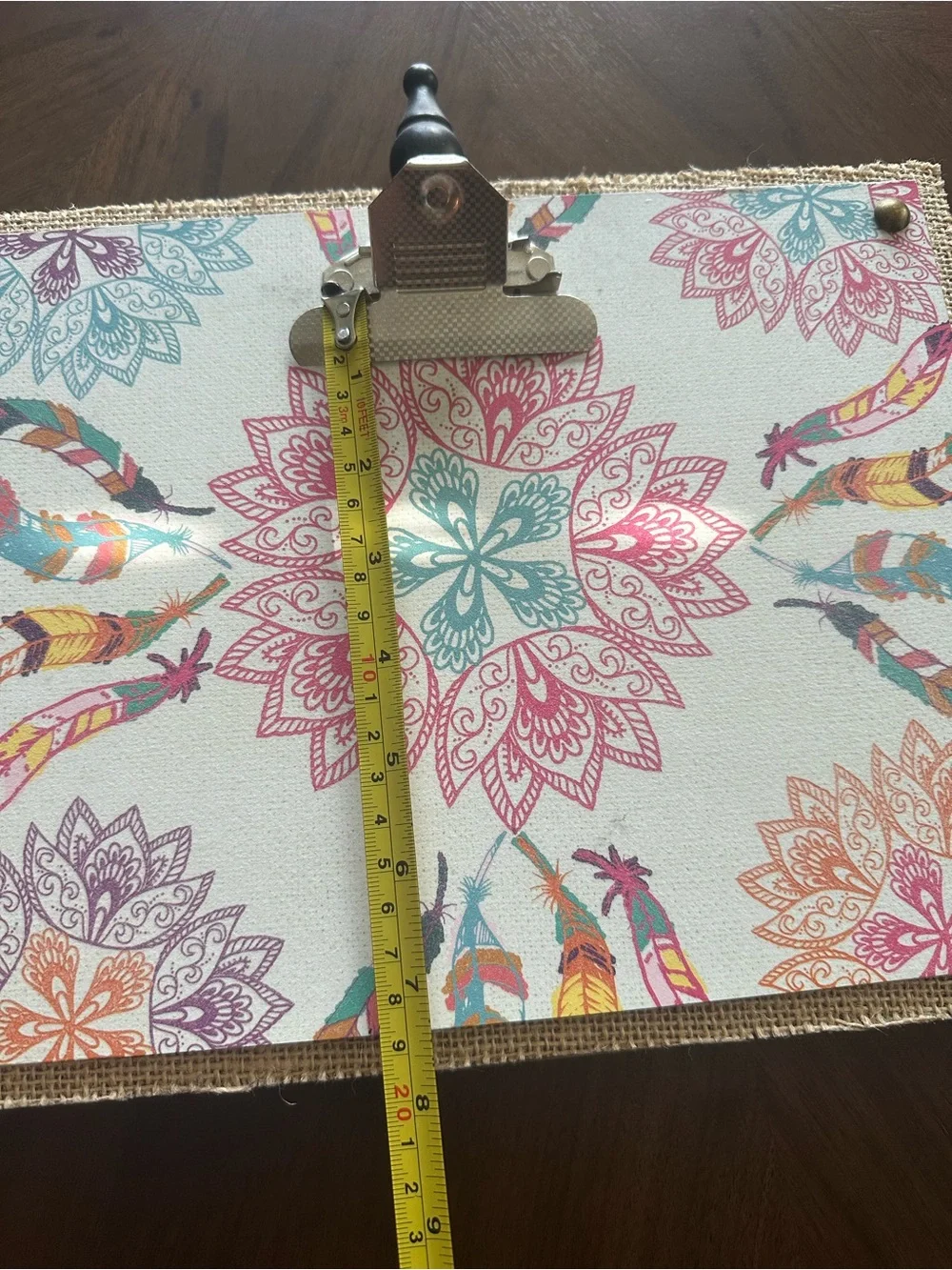 Floral Mandala Clip Frame with Colorful Feather Accents